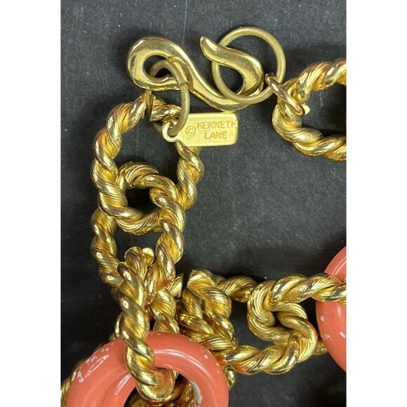 Vintage KJL Kenneth Jay Lane Simulated Coral Gold Tone Jumbo Chain Necklace 15" - Picture 3 of 13